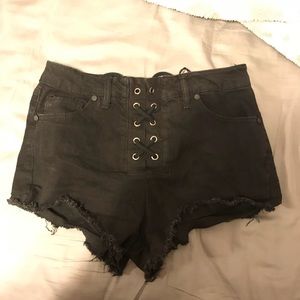black front tie denim shorts